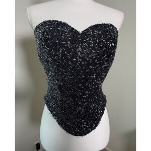 Cassandra Stone Women's Corset Strapless Top Black Sz 4 Beaded Formal Cocktail